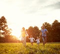 Cheerful family together enjoying outside