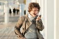 Young cheerful woman calling phone Royalty Free Stock Photo