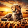 Young Cheetah Cub Resting at Sunset in Savannah Royalty Free Stock Photo