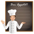 Young chef with a blank blackboard