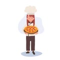 Young Chef Cooking Delicious Homemade Pizza. Child Chef in Chef Hat Serving Pizza Royalty Free Stock Photo