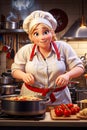 young chef cooking italian spaghetti in a traditional kitchen