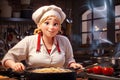 young chef cooking italian spaghetti in a traditional kitchen