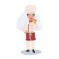 Young Chef Enjoying Tasty Hot Dog. Flat vector cartoon illustration Royalty Free Stock Photo