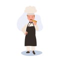 Young Chef Enjoying Tasty Hot Dog. Flat vector cartoon illustration Royalty Free Stock Photo