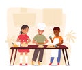 Young Chefs In Chef Uniforms Whipping Up Delicious Cookies. Kids Characters Explore Culinary Delights, Donning Aprons