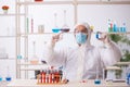 Young male chemist in drugs syntesis concept Royalty Free Stock Photo