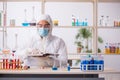 Young male chemist in drugs syntesis concept Royalty Free Stock Photo