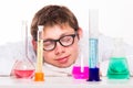 Young chemist sleeps in the lab