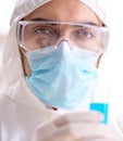 Young chemist student working in lab on chemicals Royalty Free Stock Photo