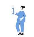 Young chemistry scientist. Female character standing with his flask isolated on a white background. Researcher with experiment