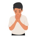 Young Child Boy Praying, Eyes Closed And Hands Clasped, Bows In Earnest Prayer, A Picture Of Innocence Seeking Solace Royalty Free Stock Photo