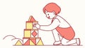 Young child constructing a small house from colorful building blocks, inspiring imagination, vector design Generative AI Royalty Free Stock Photo