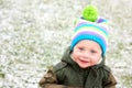 Young Child Outside in Fresh Winter Snow Royalty Free Stock Photo