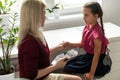 Young child psychologist working with little girl Royalty Free Stock Photo