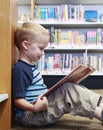 Child reading a book at the library Royalty Free Stock Photo