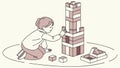 Young Child Stacking Blocks, Fostering Creativity and Development, vector design Generative AI Royalty Free Stock Photo