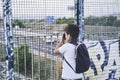 Young Child Taking Photos in the street Royalty Free Stock Photo