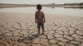 Young child view lack Back view and Water Crisis Royalty Free Stock Photo