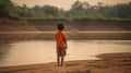 Young child view lack Back view and Water Crisis Royalty Free Stock Photo