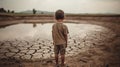 Young child view lack Back view and Water Crisis Royalty Free Stock Photo
