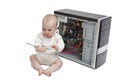 Young child working on open computer Royalty Free Stock Photo