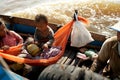 Young children in the boat.Tonle Sap Lake. Cambodia.