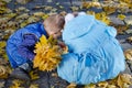 Young Children Gathering Autumn Leaves Royalty Free Stock Photo