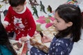 young children opening christmas presents at home Royalty Free Stock Photo