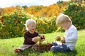 Young Children Playing Outside at Apple Orchard Royalty Free Stock Photo
