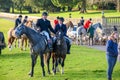 Young children sat on horses in an English countryside setting, waiting for the fox hunt to begin Royalty Free Stock Photo