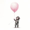 Young Chimpanzee With Pink Balloon: Realistic Fantasy Artwork