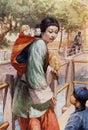 a young Chinese mother with her two children