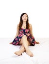 Young Chinese Woman Sitting Floral Dress Smiling Royalty Free Stock Photo