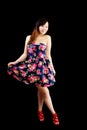 Young Chinese Woman Standing Floral Dress Smiling Royalty Free Stock Photo