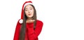 Young chinese woman wearing christmas hat looking at the camera blowing a kiss with hand on air being lovely and sexy Royalty Free Stock Photo