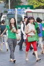 Young Chinese women walk on the street, Shanghai, China Royalty Free Stock Photo