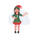 Young christmas elf kid is making introduction. vector illustration Royalty Free Stock Photo