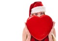 Young Christmas Woman With Red Heart Isolated