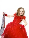 Young cinderella dressed in red with dirty cloth