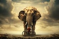 Young circus Elephant riding a bike in the clouds Royalty Free Stock Photo