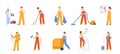 Young cleaner workers washing and disinfection. Clean company staff, service for office and house. Isolated household