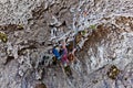Young climber climbing the rock walls