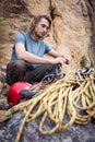 Young Climber Getting Ready To Climb Royalty Free Stock Photo