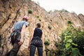 Young Climbers Getting Ready To Climb Royalty Free Stock Photo