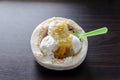 Young coconut ice cream topped with nuts and mashed potatoes Royalty Free Stock Photo