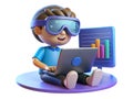 Young coder with vr goggles working on a laptop with data visualization Royalty Free Stock Photo