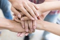 young college student joining hand, business team touching hands Royalty Free Stock Photo