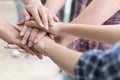 young college student joining hand, business team touching hands Royalty Free Stock Photo