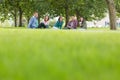 Young college students sitting on grass in park Royalty Free Stock Photo